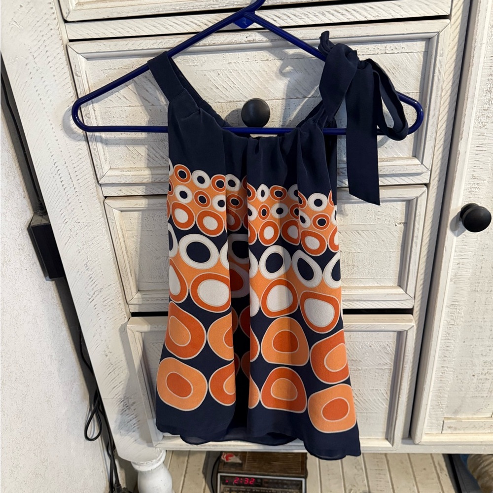 Navy And Orange Circle Pattern Top - image 1